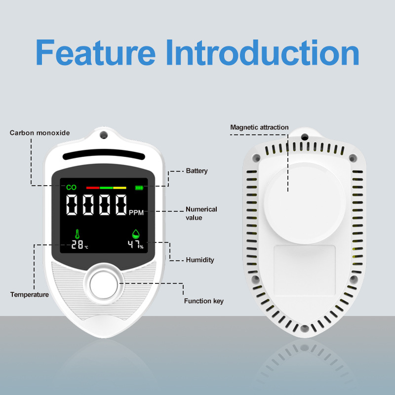 Portable Carbon Monoxide Detector Temperature and Humidity Three-In-One Outdoor Camping Style Co Monitor Travel Environment Detector
