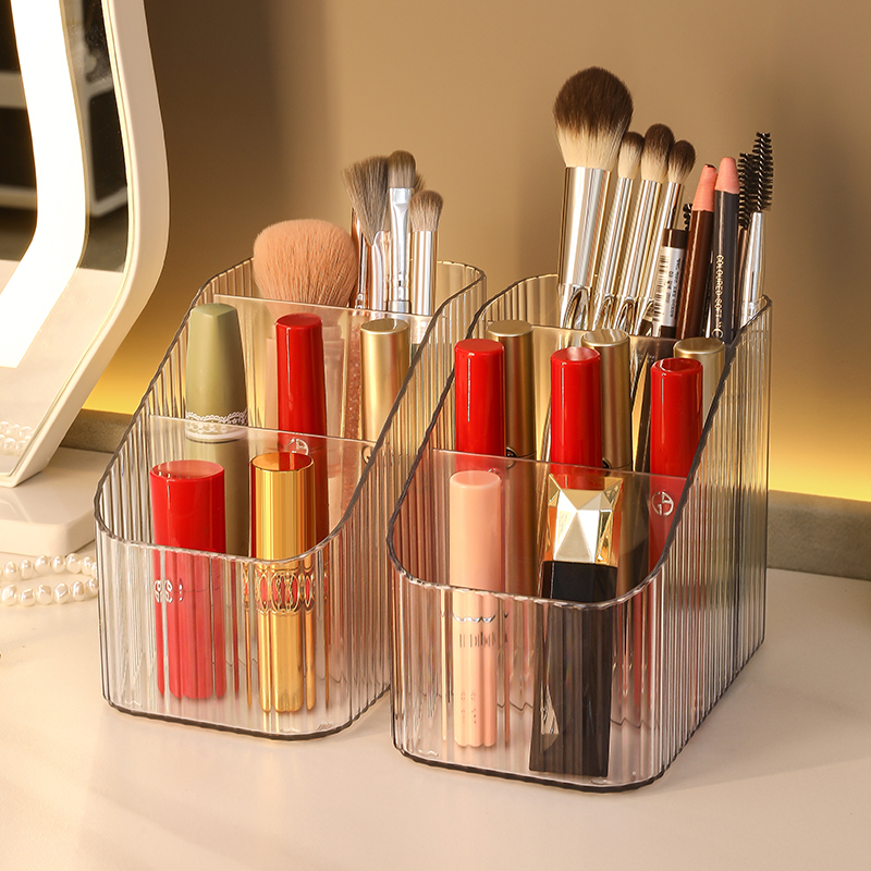 Cosmetic Storage Box with Multiple Compartments, Transparent Plastic Box with Dividers, Lipstick Box, Makeup Brush Holder, Pen Holder with Multiple Compartments