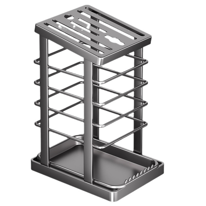 Cross-border Stainless Steel Knife Rack Household Kitchen Countertop Kitchen Knife Knife Storage Rack with Draining Plate Storage Knife Holter