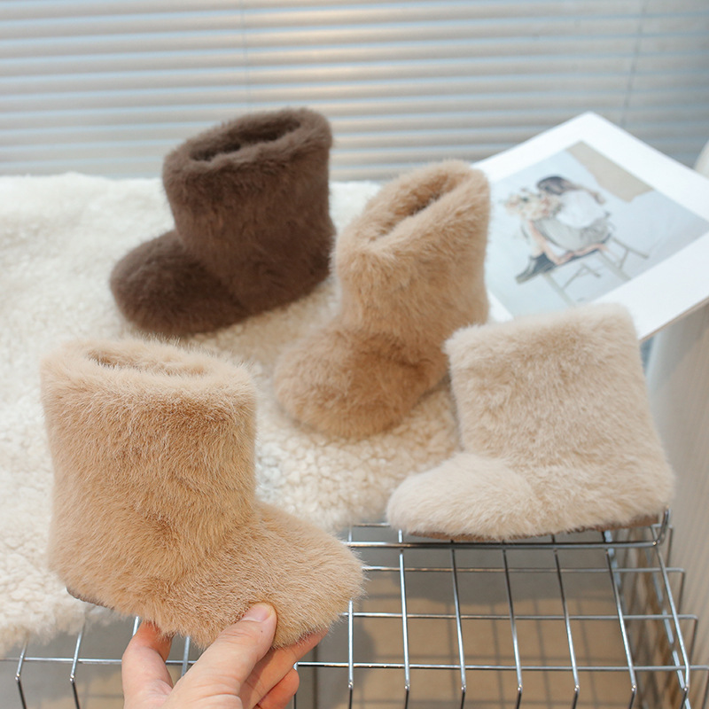 2025 Winter New Girls' Fluffy Furry Fashion Children's Furry Shoes Boys' Plush Boots Warm Short Boots Children's Shoes