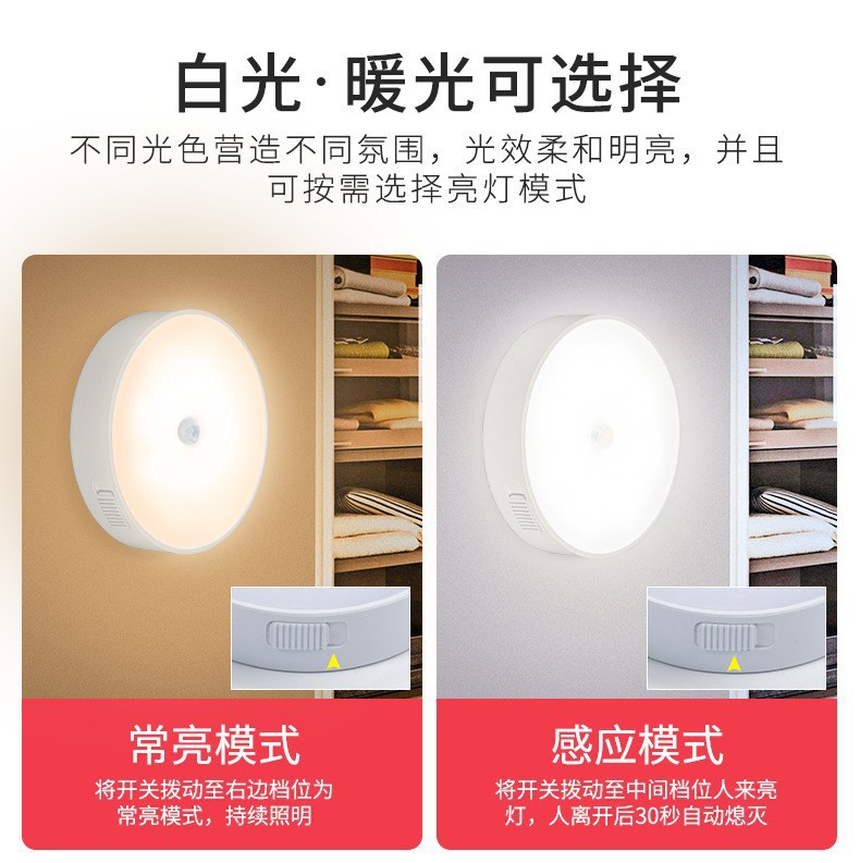 Cross-Border Intelligent Human Body Infrared Sensor, Wiring-Free, Rechargeable, Magnetic Night Light, Kitchen Cabinet, Entrance Light, Bedside Night Light
