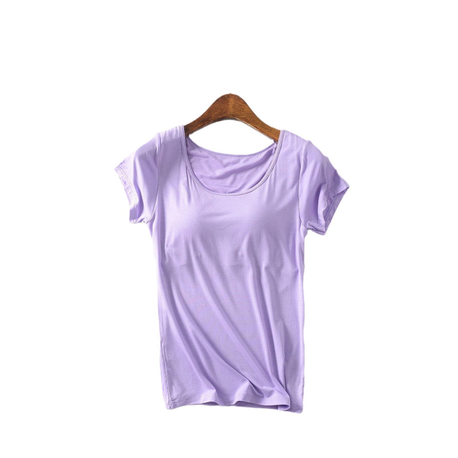 Modal bra-t with chest pad cup half sleeve women's summer short sleeve T-shirt bra-free one-piece sports vest wholesale