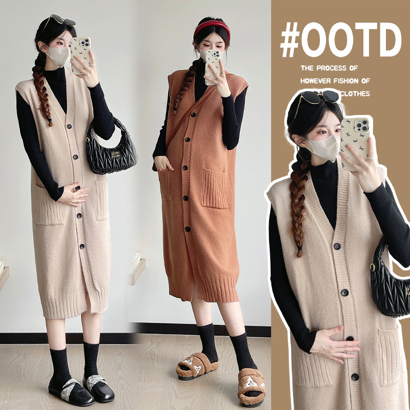 Real Shot of Maternity Wear Autum Suit 2025 New Maternity Vest Dress Plus Bottoming Shirt Outer Wear Two-Piece Winter Set