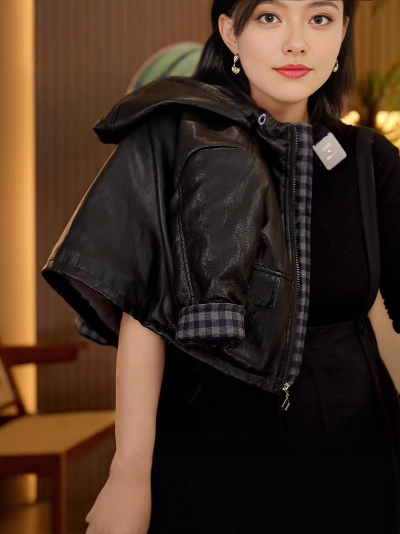 2025 Autumn and Winter Medium and Large Children's Tops for Girls and Boys Hooded Fleece-Lined Thickeneded Windproof Warm Thickeneded Leather Jackets