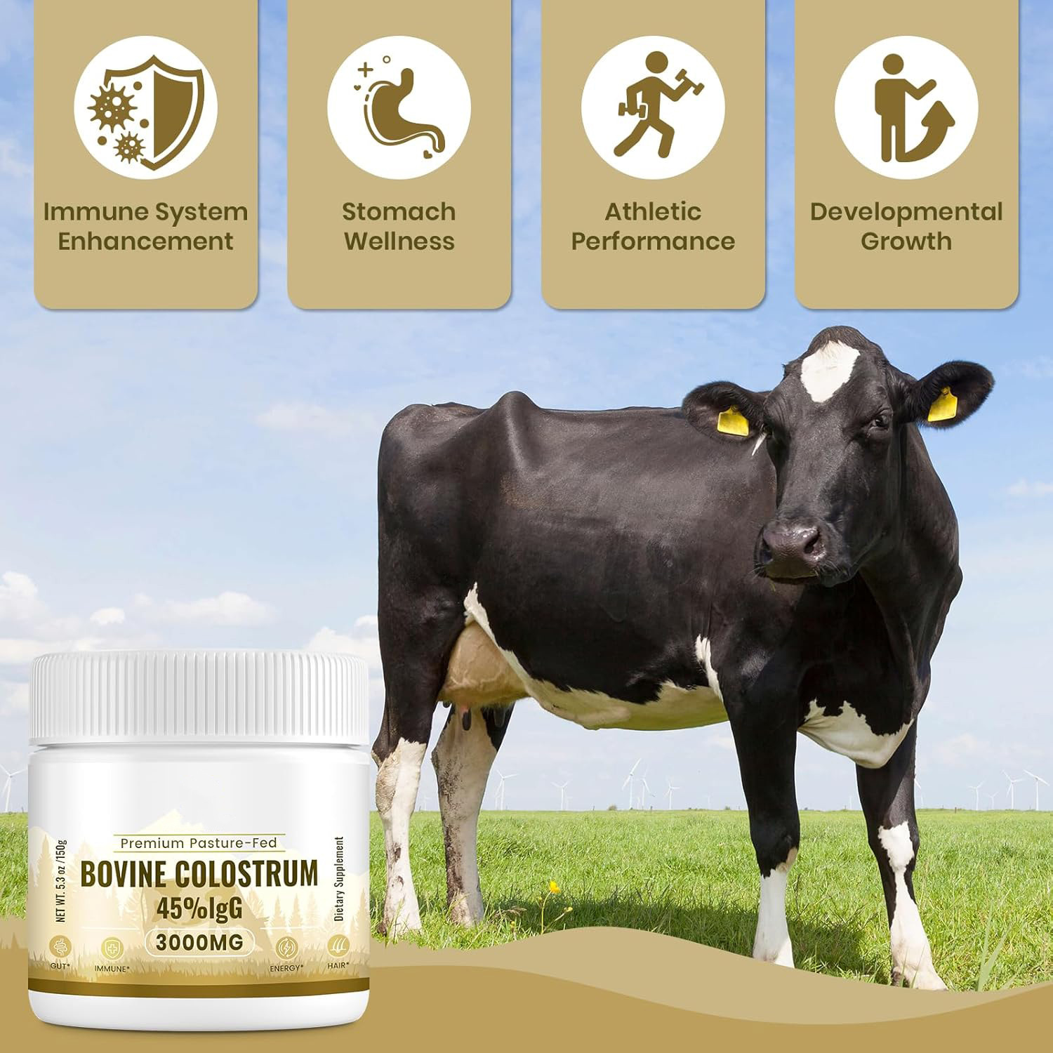 New Hot Bovine Colostral Powder 150G BOVINE COLOSTRUM Powder Source Factory Customizable