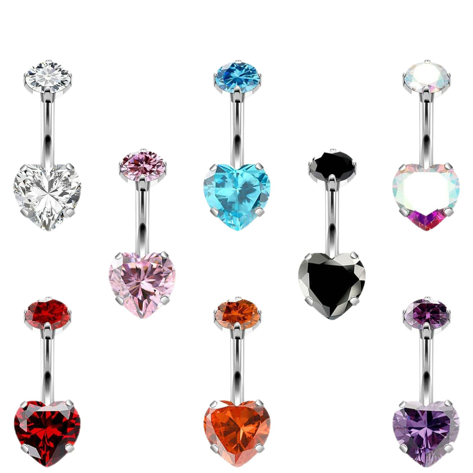 Cross-Border New G23 Titanium Alloy Heart-Shaped Double-Headed Navel Nail European and American Heart-Shaped Navel Ring Body Piercing Jewelry Wholesale