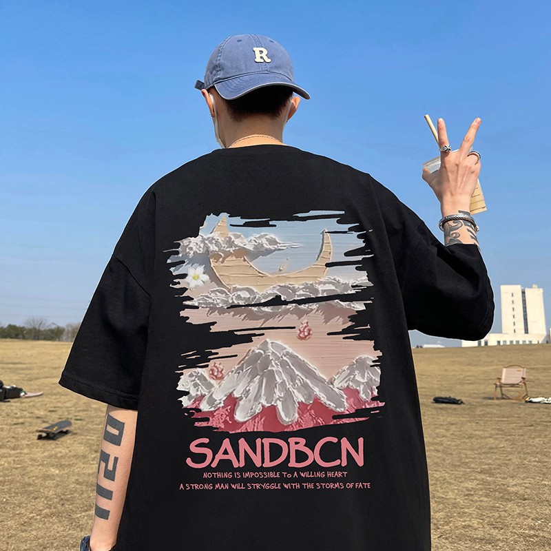 Short-Sleeved T-Shirt Men's Summer American Trendy Loose Student Heavyweight Trendy Brand Large Size Half-Sleeved T-Shirt Versatile Clothes