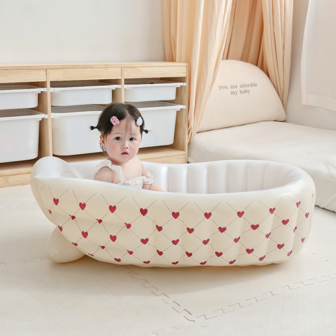 Ins Hanfeng New Portable Foldable Children's Inflatable Indoor Swimming Pool Baby Bathtub Baby Tub Bath Pool