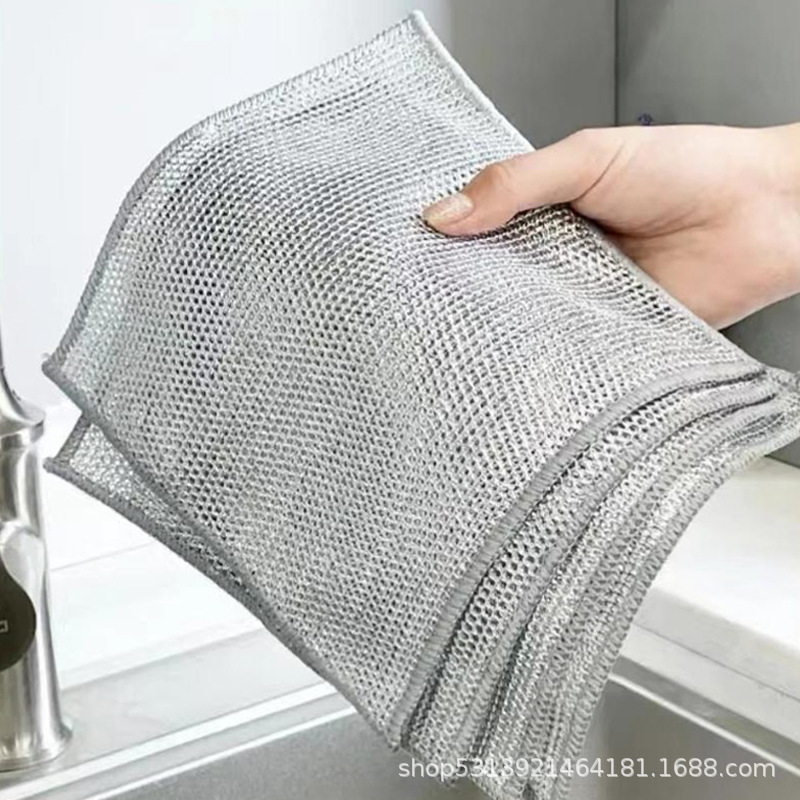 Двустороннее полотенце из стальной проволоки Полотенце вместо стальной мочалки Кухонное полотенце без масла Металлическая чистящая ткань