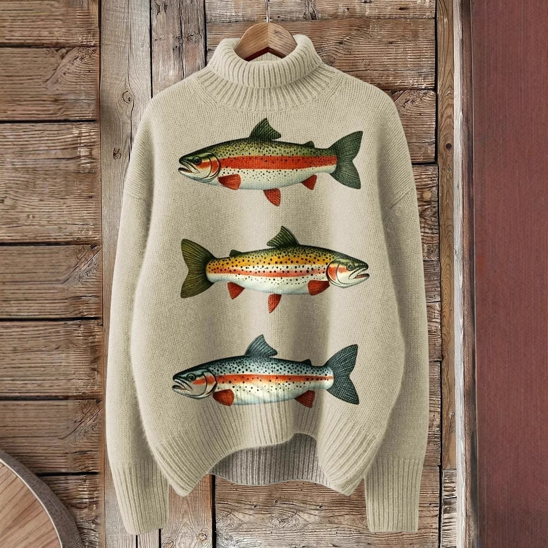 Женский свитер с воротником-стойкой, рождественский принт, новая одежда Temu, экспорт одежды из Европы и Америки, независимая станция Amazon