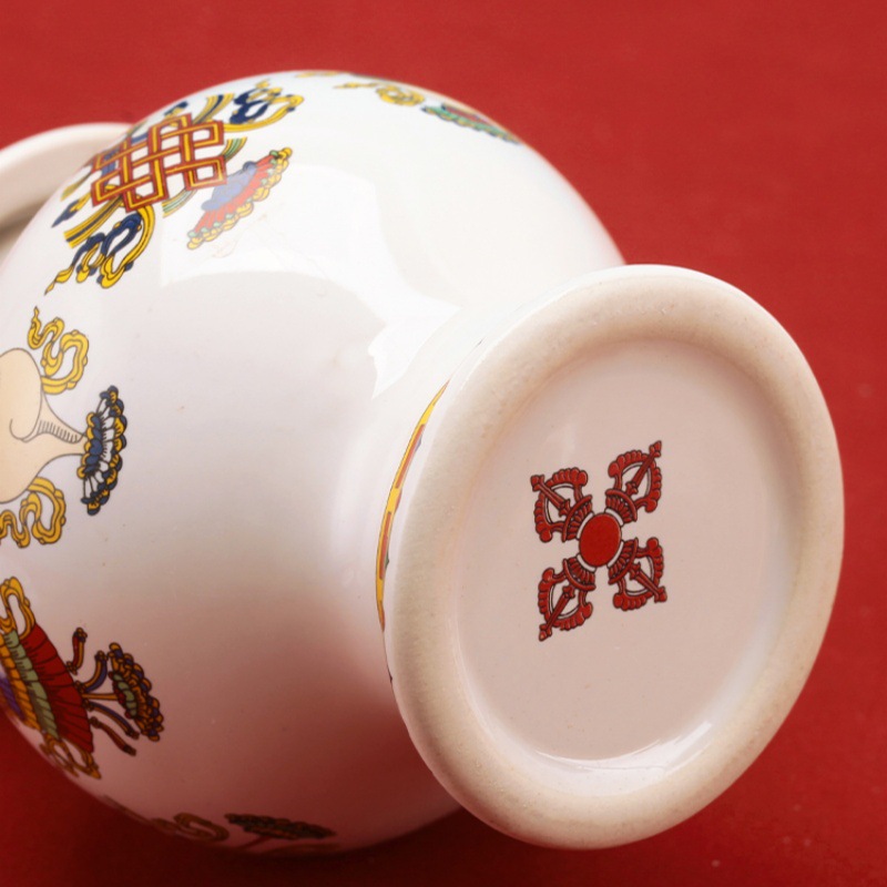 Ceramic Xizang-style Eight Auspicious Treasure Bottle Treasure of Wealth Treasure Bottle for Buddha Front Home Decoration Ceramic Dragon King Treasure Bottle