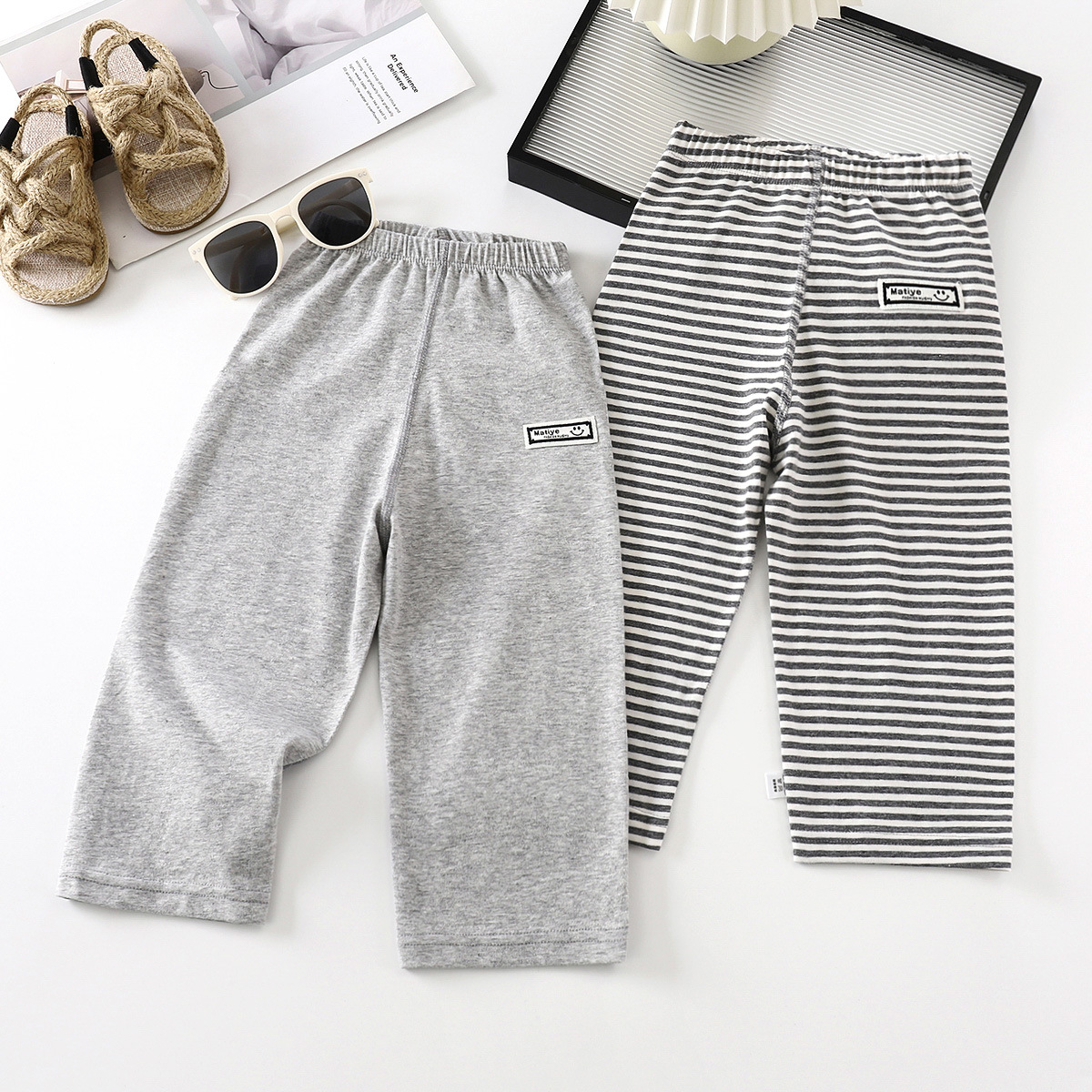 Children's Summer Thin Cotton Seamless Nine-Point Pants Pajamas Home Wear Air Conditioning Clothes for Boys and Girls Toddlers and Older Children