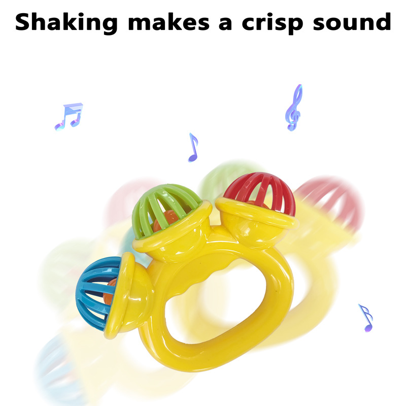 Cross-border hot selling infant pacifying rattle 0-3 years old ring hand shake three bell color baby hand grip rattle