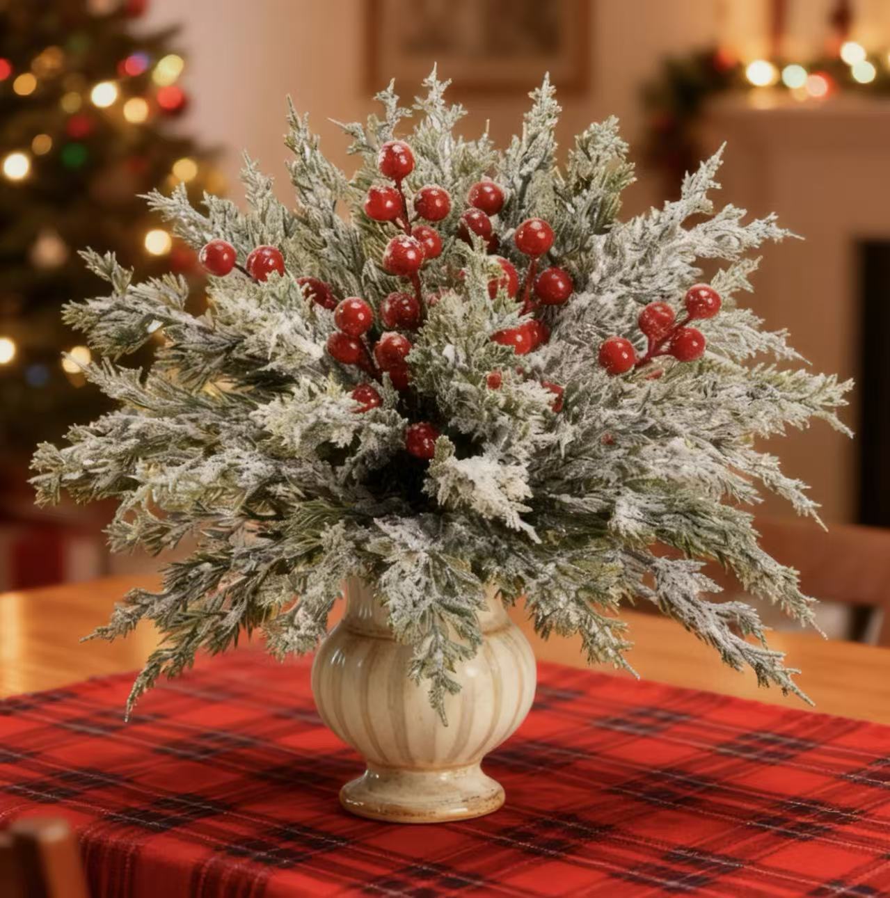 Искусственные зеленые растения для Рождества, ветки сосны и кипариса, комбинации красных ягод, цветочные композиции для дома и декоративные украшения