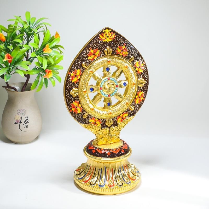 Xizang Tantric Supplies Enamel Painted Golden Wheel King Seven Treasures Home Buddhist Ornaments for Worship Supplies