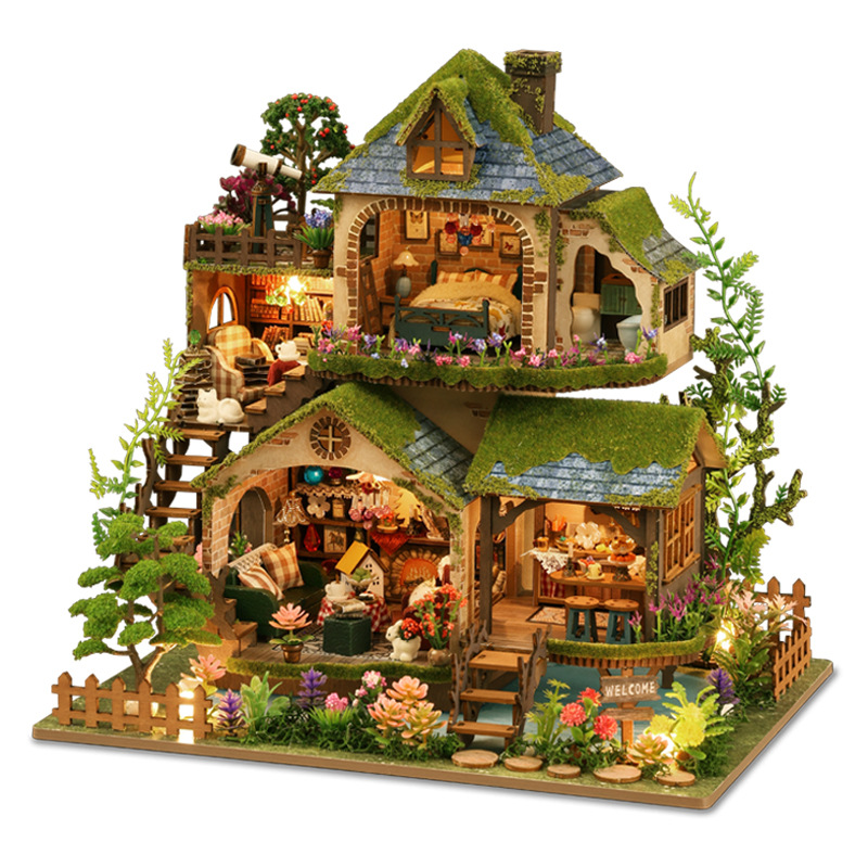 Qiaoyun diy hut forest adventure cross-border e-commerce toy model handmade DIY hut wooden assembled small house