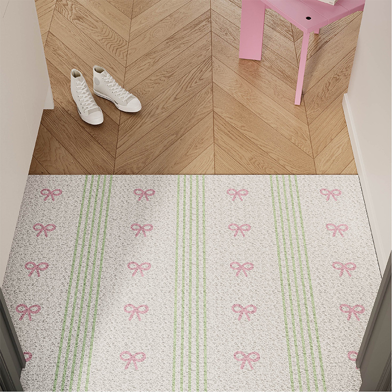 Korean Pink and Green Bow Entrance Floor Mat Silk Ring Non-Slip Foot Mat Blanket Entrance Door Mat Can Be Cut at the Entrance Door