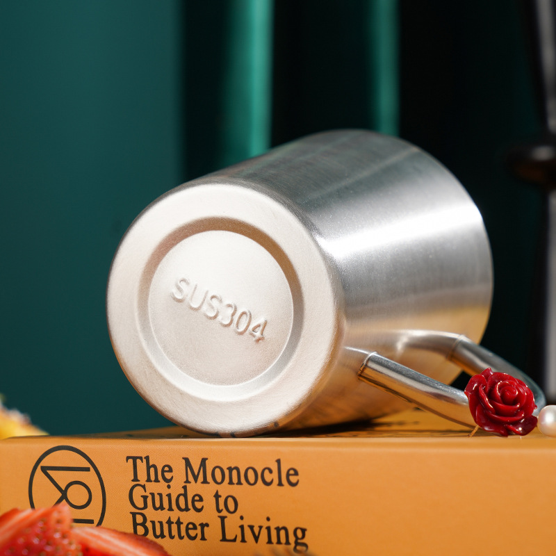 304 Stainless Steel Korean Cup Double-Layer Water Cup with Handle Mouth Cup Beer Cup Restaurant Water Cup Coffee Mug