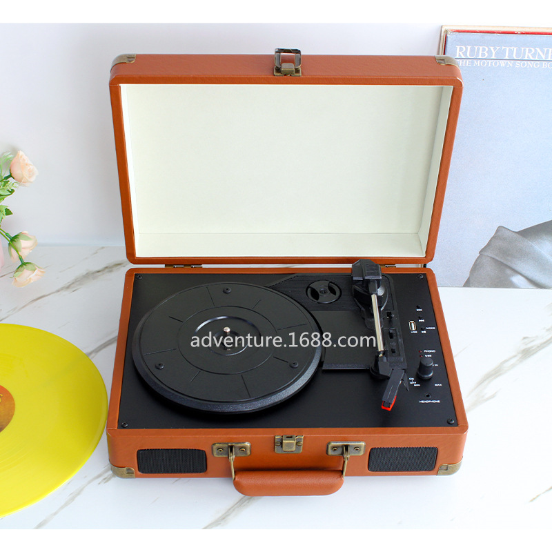 Vinyl record player portable suitcase retro record player comes with 7 inch record adapter phonograph