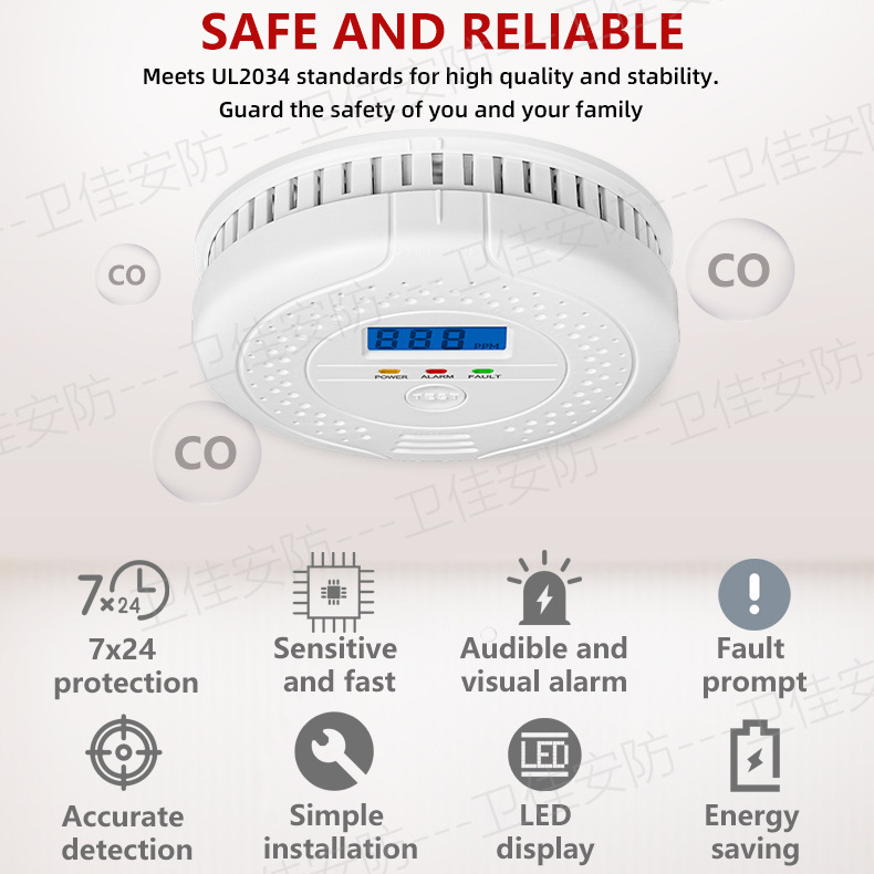 Cross-border carbon monoxide detector CO detector UL2034 alarm foreign trade Amazon travel portable