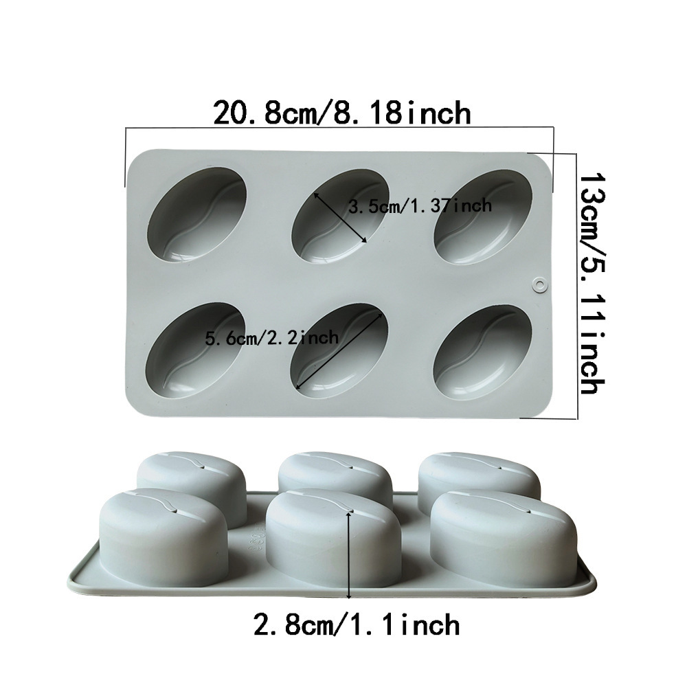 6 Consecutive Coffee Beans 855 Chocolate Silicone Mold DIY Candy Pudding Cake Baking Mold