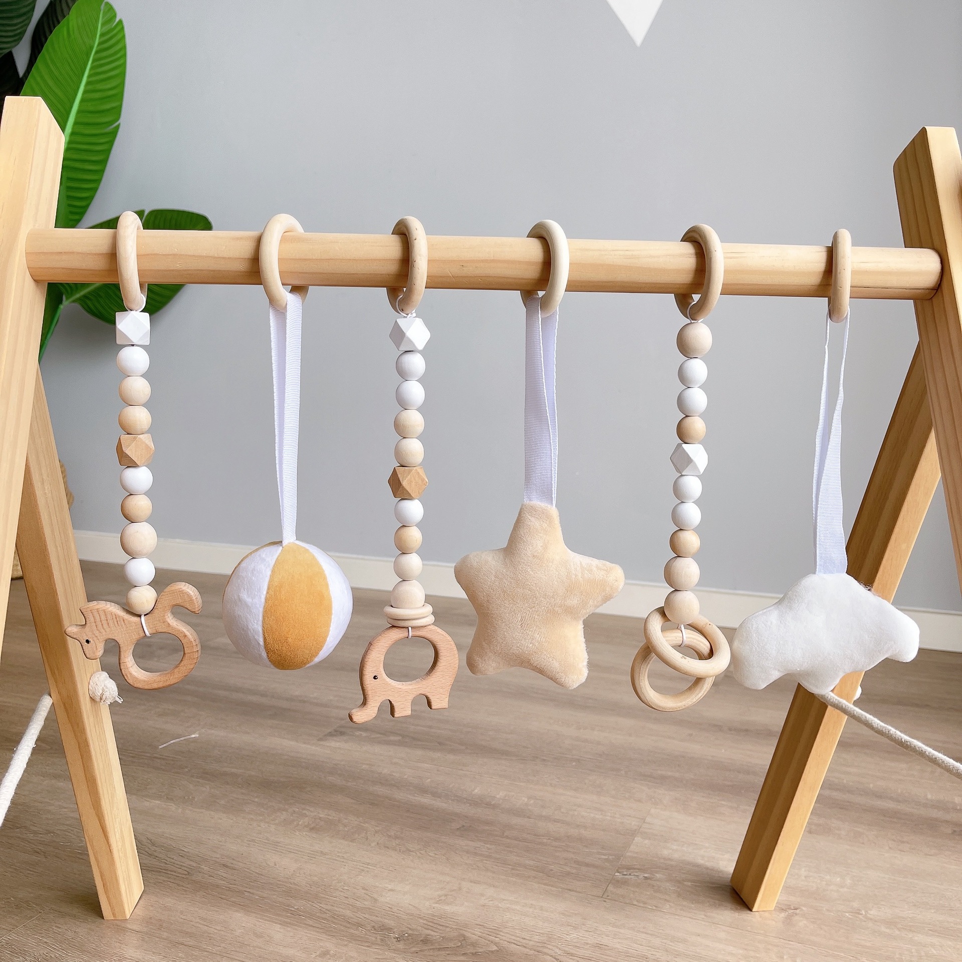 ins Decoration Nordic Style Wooden Fitness Ware Ornaments Newborn Baby Baby Gym Rack Children's Toy Bell