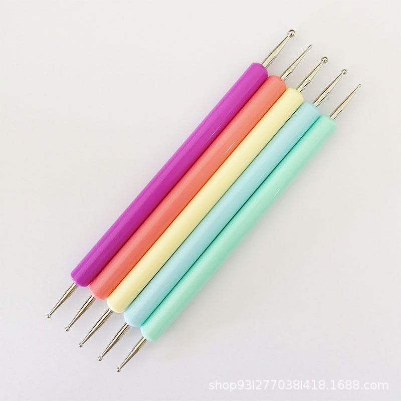 Специальная двусторонняя точечная ручка для ногтей в стиле макарон, набор из 5 штук, оптовая продажа, 5 цветных стержней
