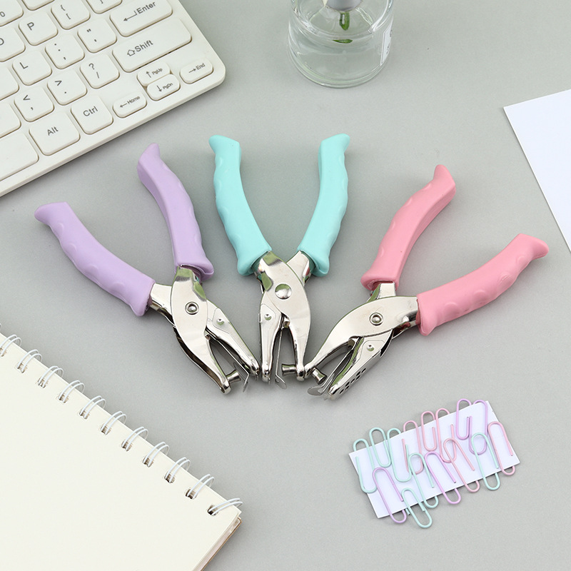 Hole Punching Machine Cross-Border Direct Supply Round Single Hole Punch Macaron Coated Punching Pliers Loose-Leaf Manual Punching Artifact