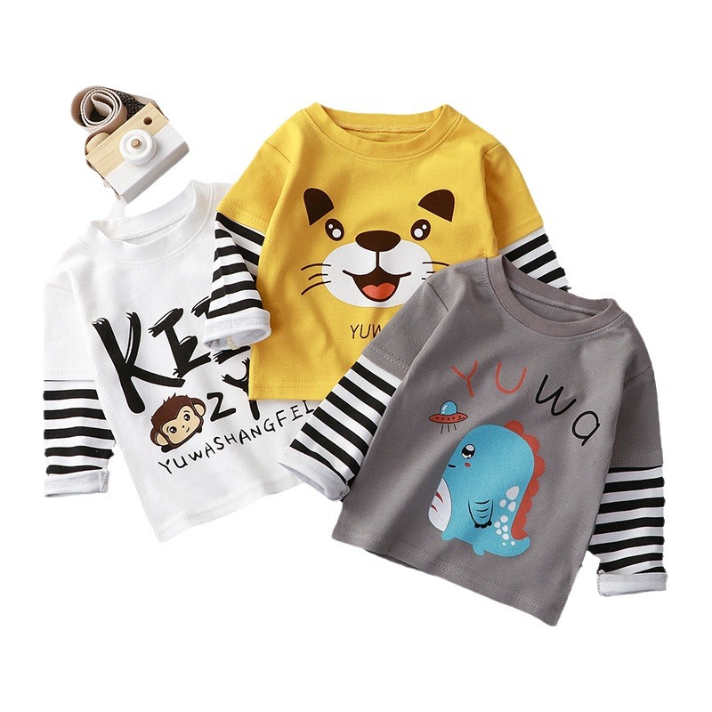 Spring and Autumn Kidsren's T-Shirts for Boys and Girls Long-Sleeved Tops 0-5 Years Old Cartoon Bottoming Shirts Baby Outing Clothes Kidsren's Clothing Wholesale