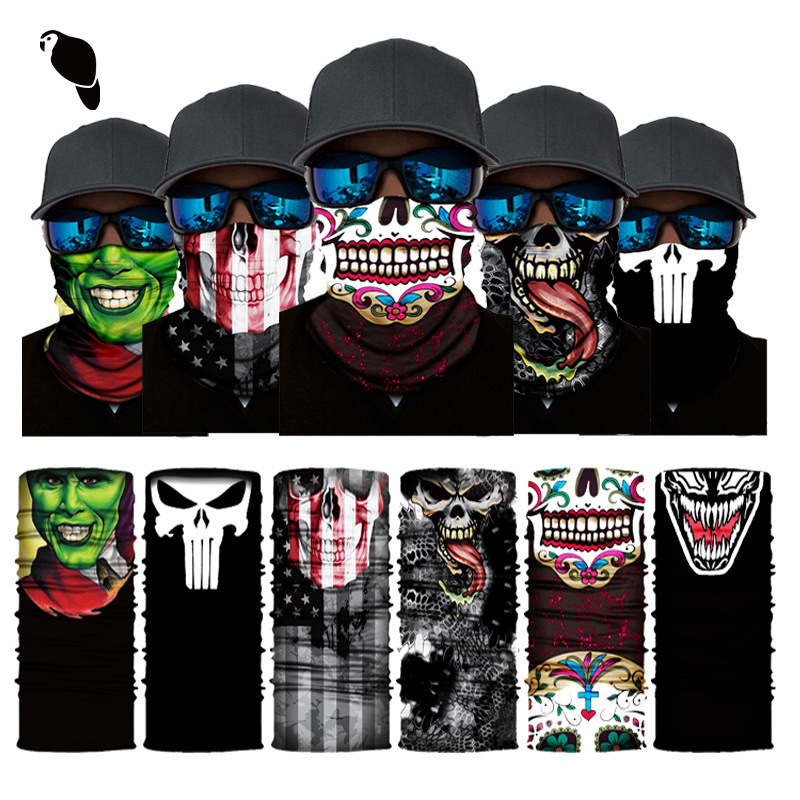 Skull Half Face Series Cross-Border Magic Headscarf Versatile Outdoor Face Towel Cycling Mask Seamless Scarf for Adults