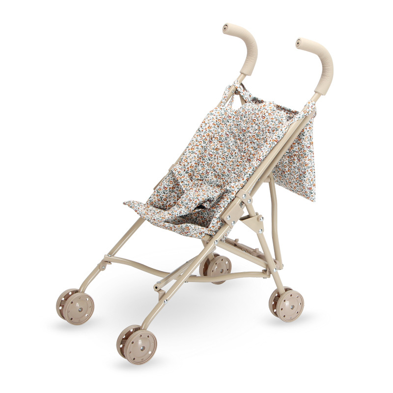 Vintage Ins Nordic Style Toy Baby Walking Artifact Cute Small Floral Doll Cart Simulation Baby Carriage
