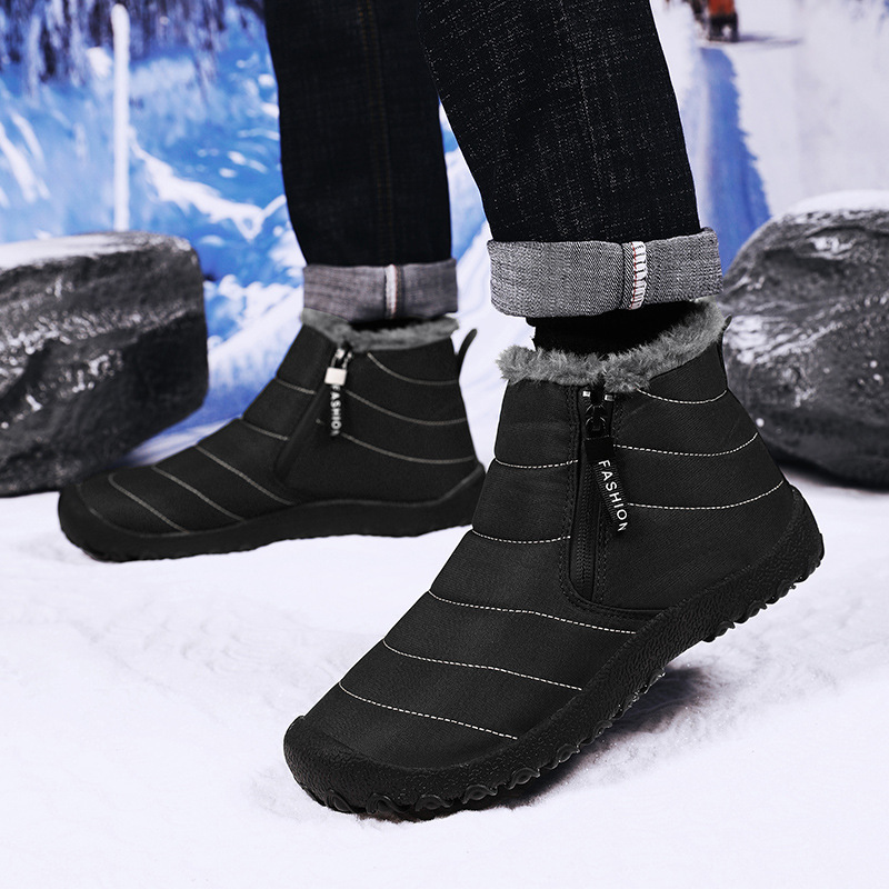 2023 New plus size snow boots men's outdoor thickened warm cotton shoes zipper fleece-lined winter men's shoes cross-border foreign trade