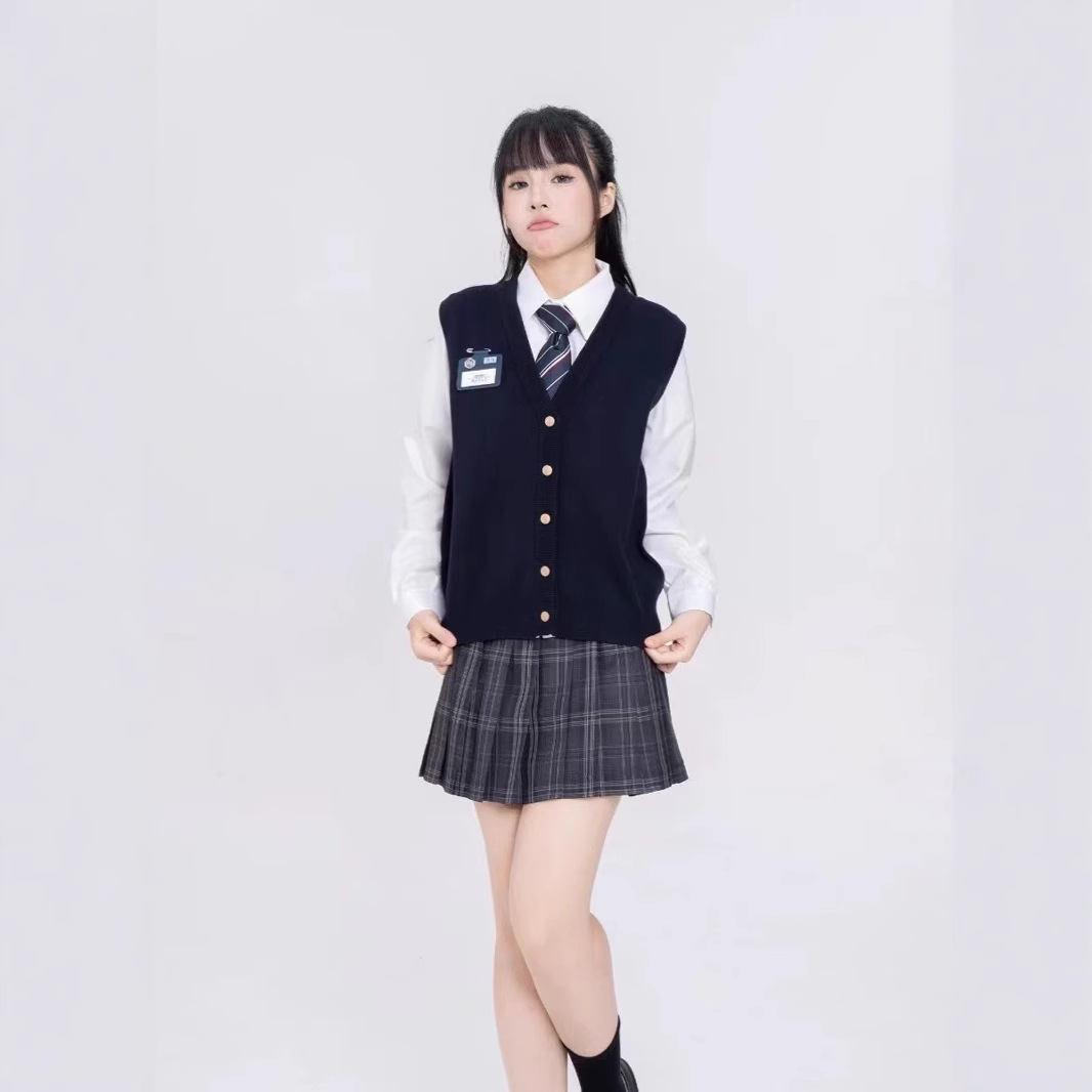 Нежный вязаный кардиган, жилет с V-образным вырезом, в японском колледжском стиле, черный вязаный жилет