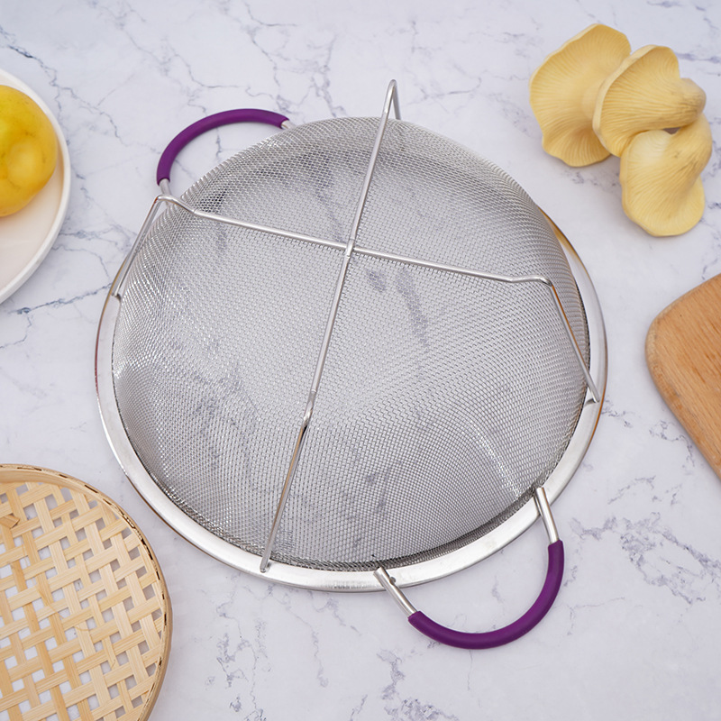 New round multi-use stainless steel drain basket fruit filter basket wide-brimmed hollow binaural rice sieve cross-border supply