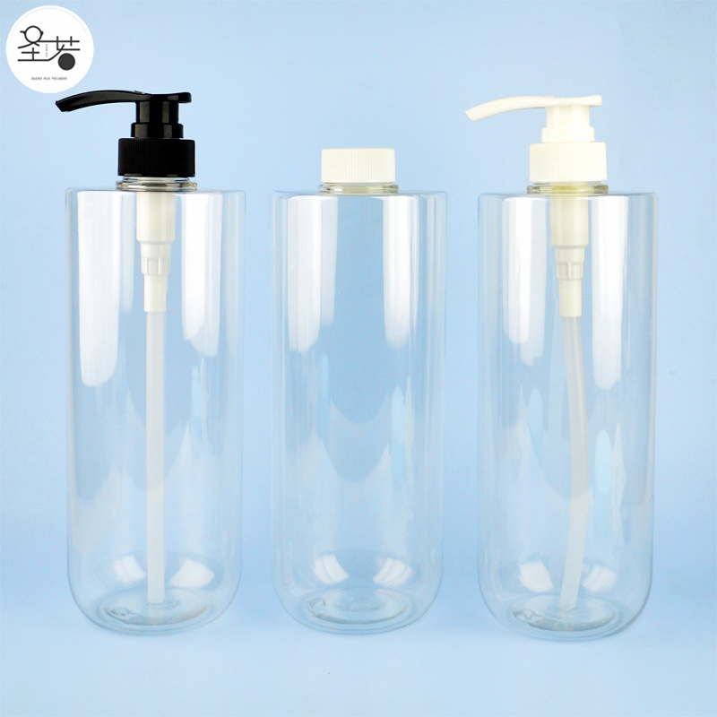 Помповая бутылка 1 кг с плоским плечом и круглым дном, 1000 мл, для геля для душа и шампуня в отелях