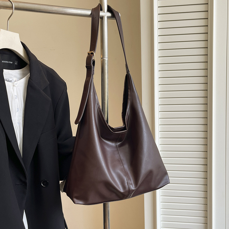 Bags for Women New Fashion Simple Shoulder Bag Large Capacity Pu Commuter Tote Bag High-End Retro Armpit Bag