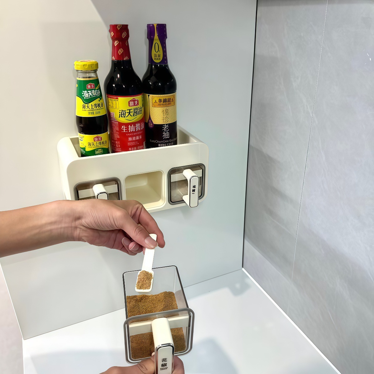 [Kitchen Goods] Seasoning Box Wall-Mounted Kitchen Salt Msg Seasoning Seasoning Storage Box Household Seasoning Jar