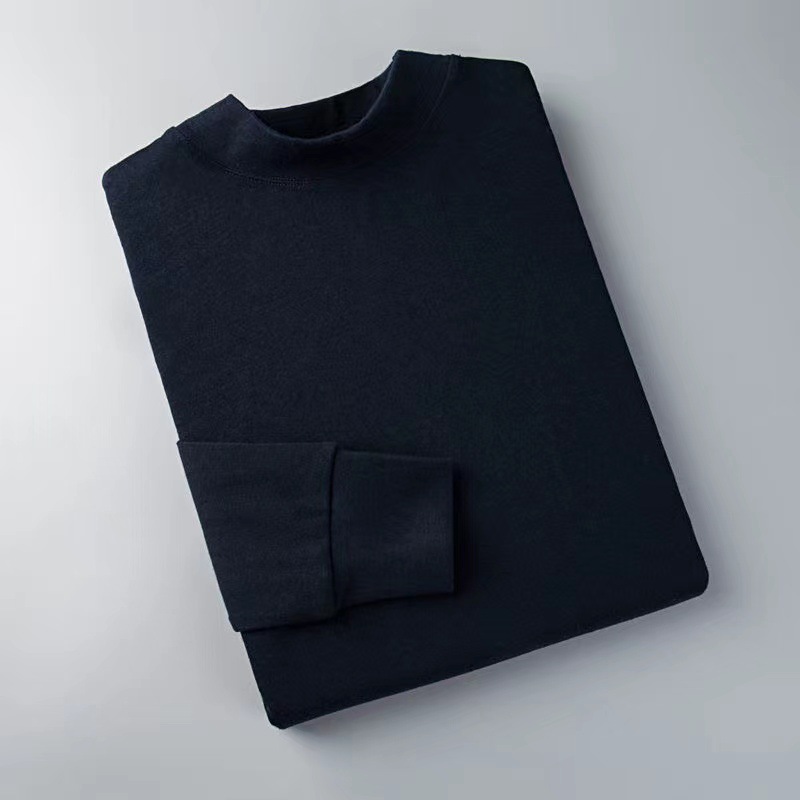 Middle-Aged and Elderly Men's Autumn Clothes Pure Cotton Close-Fitting Cotton Sweaters for the Elderly Mid-High Collar Warm Cotton Intimates Single Top