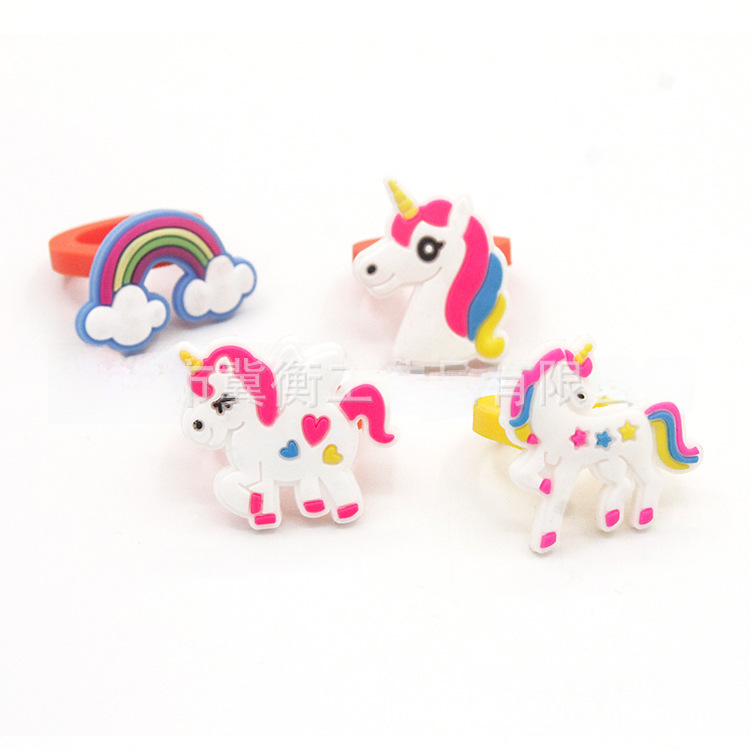 Factory direct selling unicorn ring children's cartoon PVC soft rubber personalized ring ring ring advertising promotional gifts