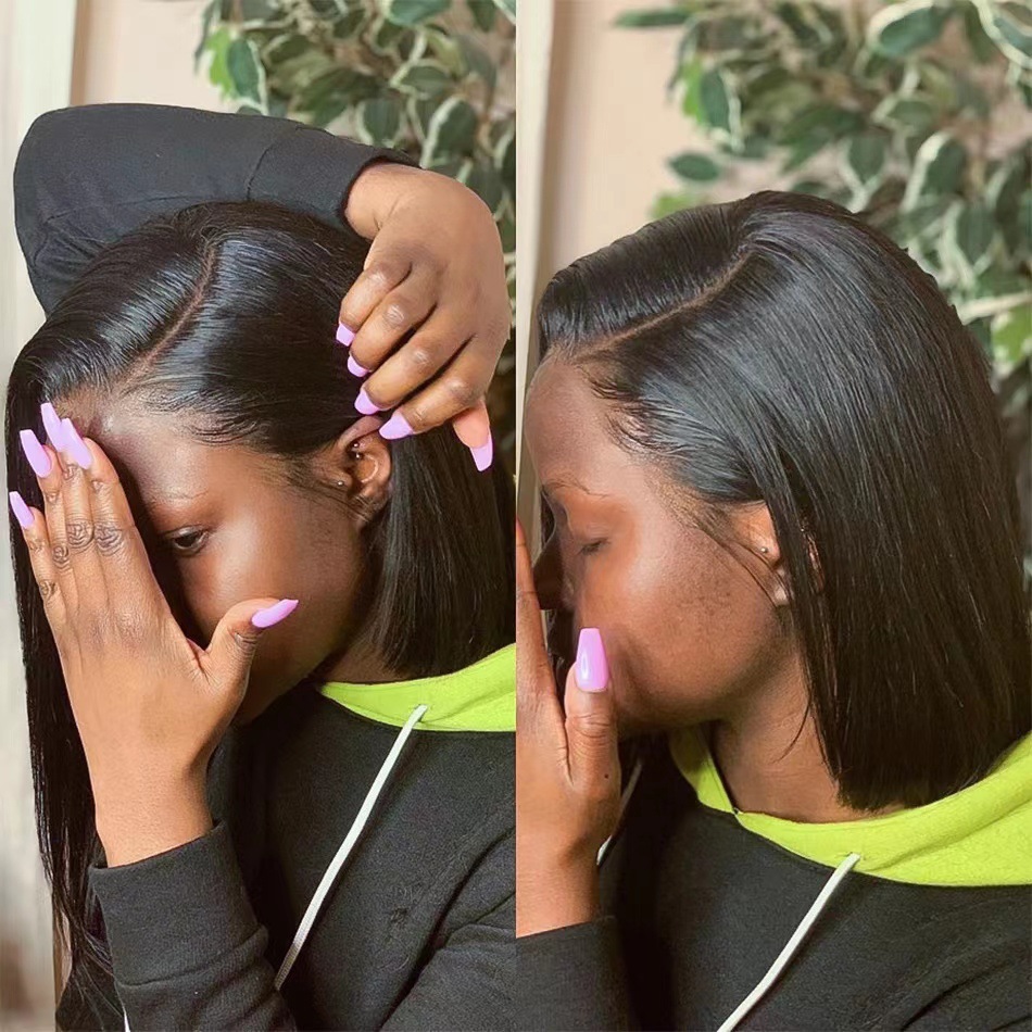 Amazon New European and American Wig Women's Short Straight Hair Medium Parted Black Bob Wig Short Straight Hair Wig