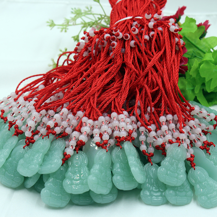 Imitation Jade Glass Peace Buckle Red String Necklace with Guanyin Buddha Pendant, Suitable for Street Stalls, Exhibitions, and Gifts, Geometric Pendant