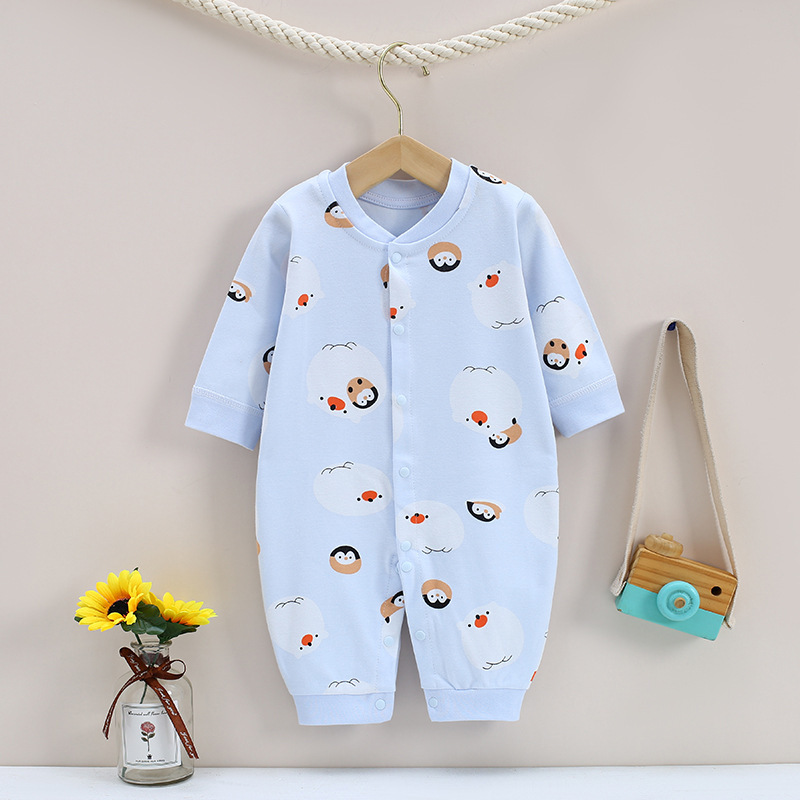 Baby Jumpsuit combed cotton men and women Baby long-sleeved romper spring and autumn printed one-piece pajamas factory direct sales