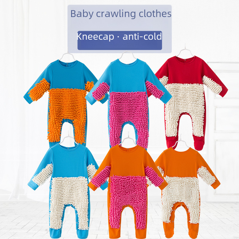 2024 New Floor Mopping Clothes for Men and Women, Pure Cotton Crawling Clothes, Baby Jumpsuits, Spring and Summer European and American Anti-Dirty Mop Clothes