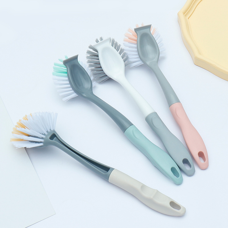 Plastic pot brush with spatula dish brush hanging non-stick oil long handle pot brush stove brush cleaning brush recommend