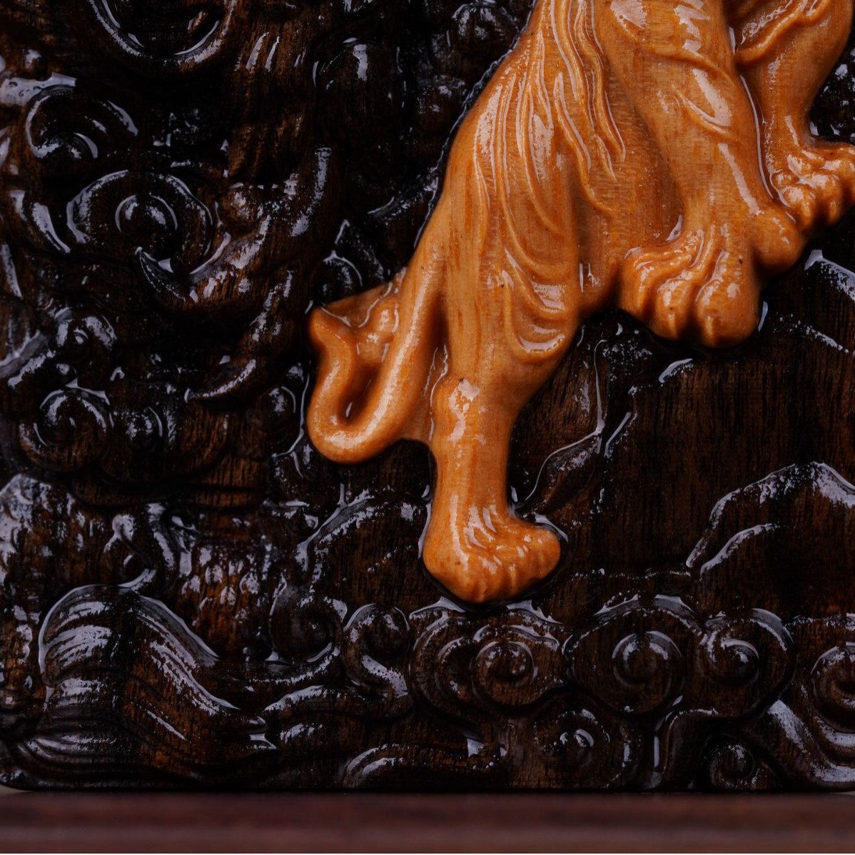 Agarwood Inlaid Barbie Sandalwood Plaque Handle Piece, Dragon and Tiger Chinese Style Toy Piece, Chinese Style Pendant, Toy Wood Carving