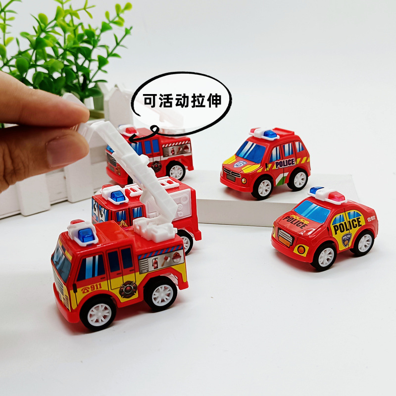 Small toy factory mini pull back fire truck children's toy boy maintenance car ladder car desktop decoration model