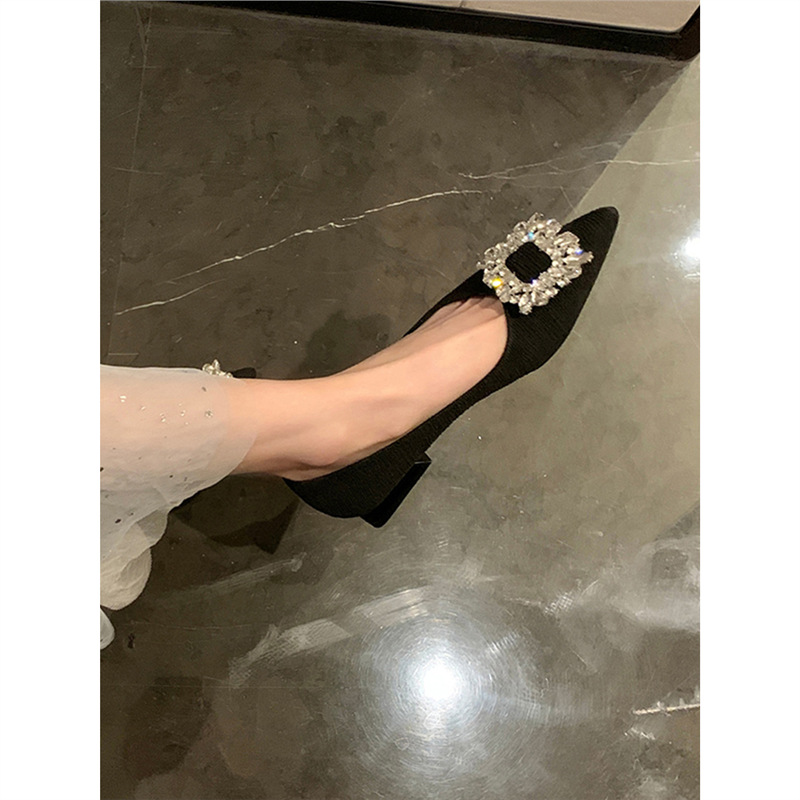 Pointed Toe Low-Heeled Flats for Women 2025 Spring and Autum New Versatile Fairy Style Shallow Mouth Genuine Leather Thick Heels