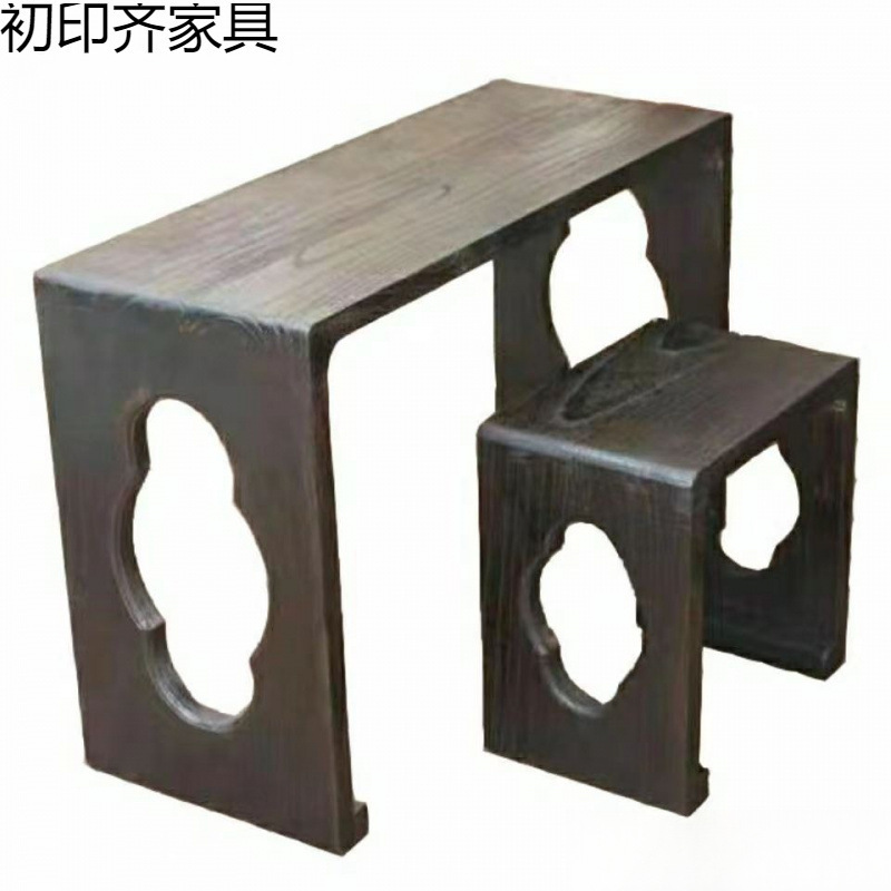 Multifunctional Solid Wood Integrated Table and Stool, Paulownia Wood Guqin Table and Stool, Ancient Style Chinese Calligraphy Integrated Table