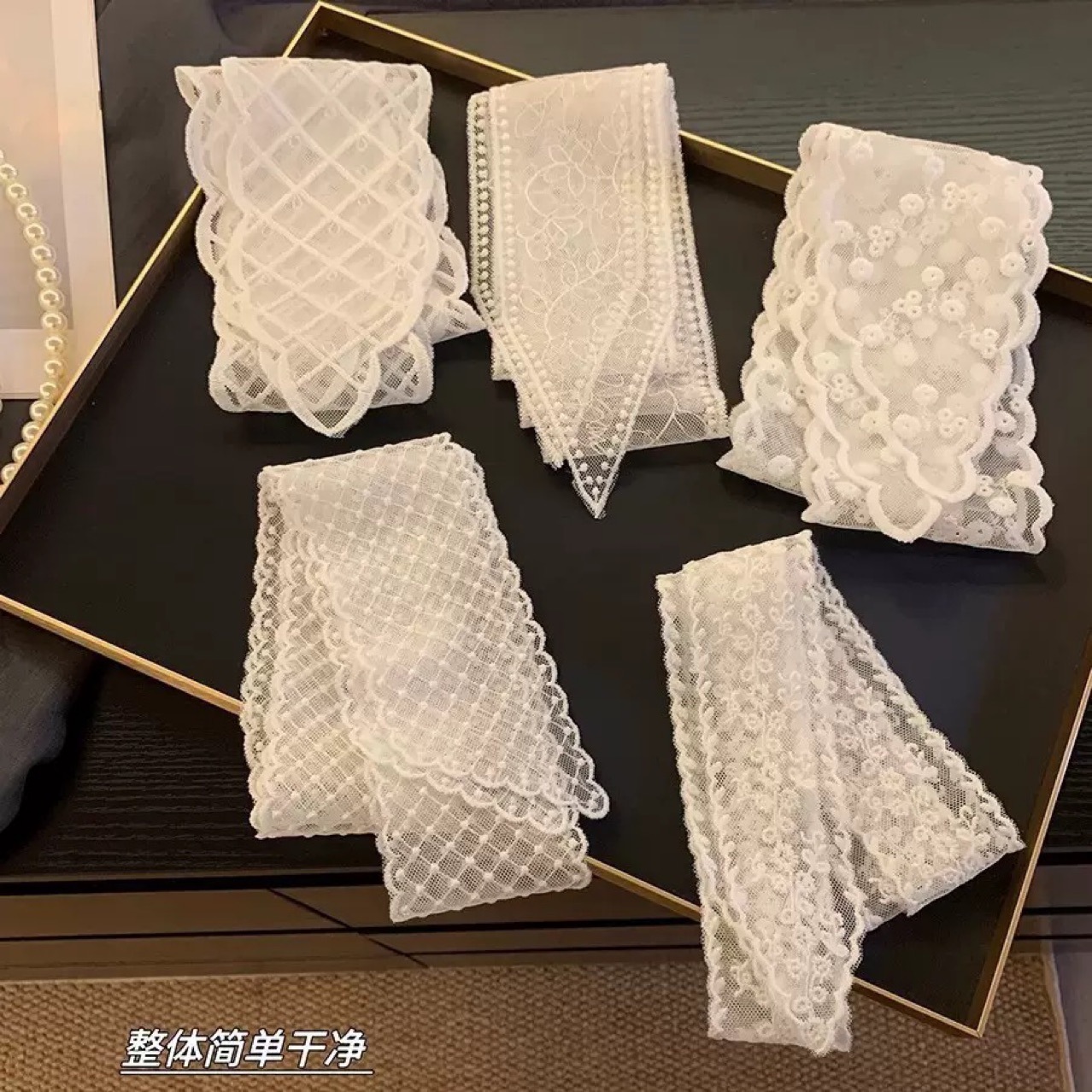 Korean Version Ins White Lace Ribbon Women's Spring High-End Elegant Long Silk Scarf Versatile Scarf Neck Strap Decoration