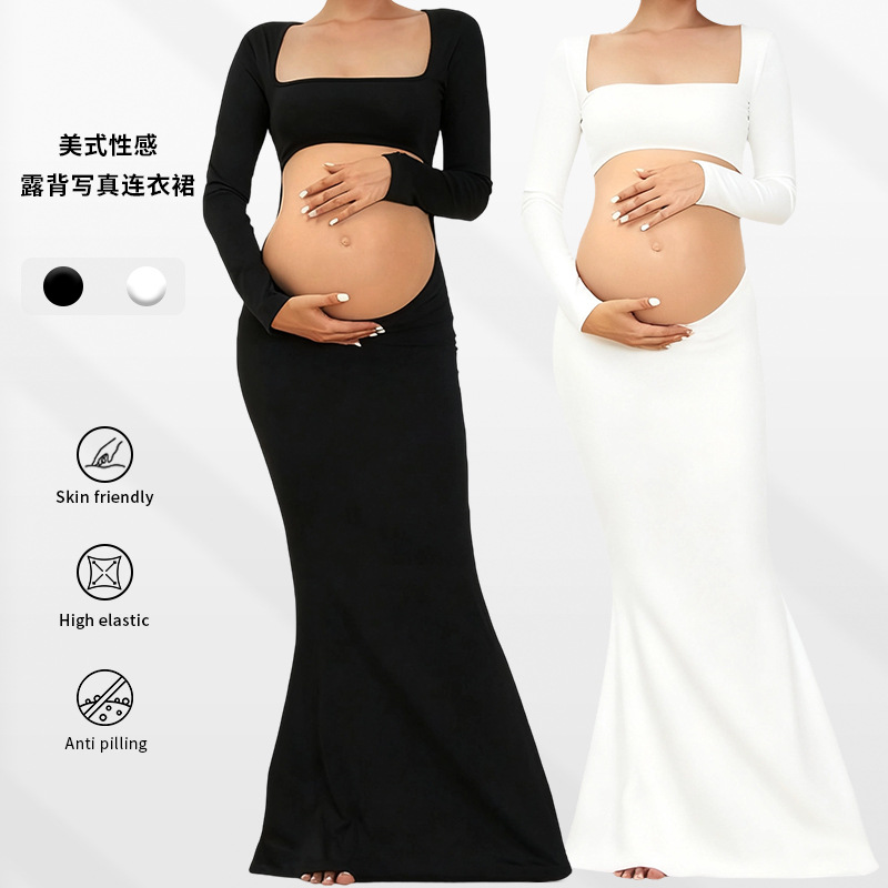 Европейская и американская одежда для беременных Эластичное платье с хвостом Длинная юбка с открытой спиной